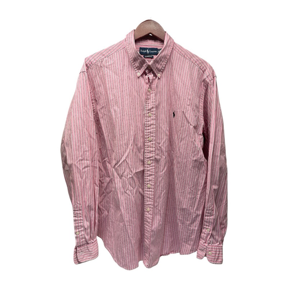 Ralph Lauren Men's XXL Classic Fit Pink Striped Button Up Dress‎ Shirt